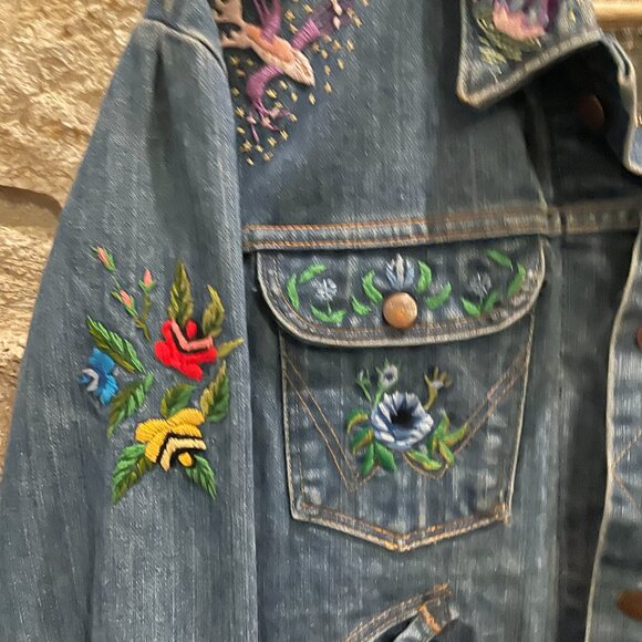 Vintage 1970s Wrangler Hand Embroidered Jean Jacket size 42 great used condition - Picture 5 of 13